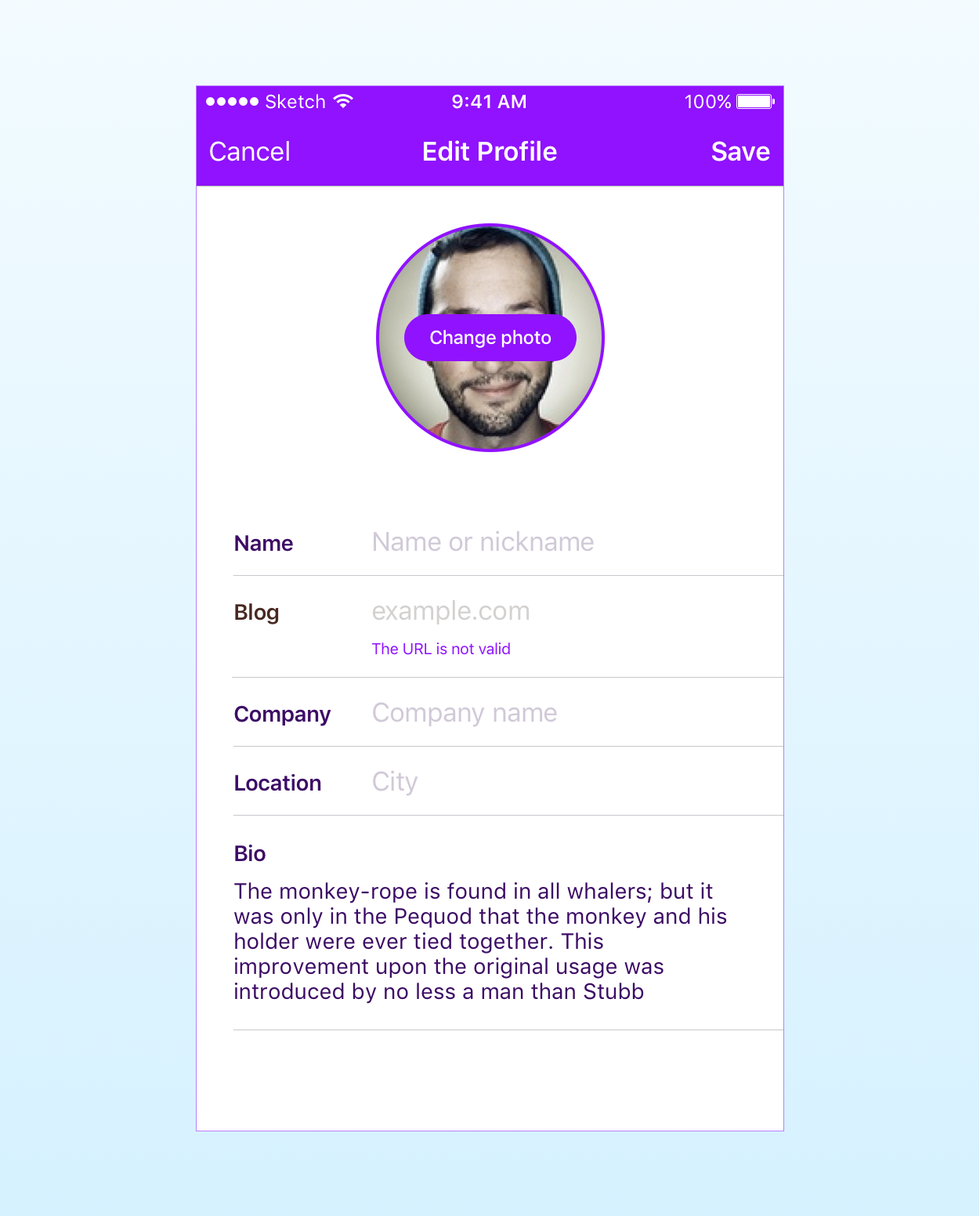 The app's screen to edit the user's profile