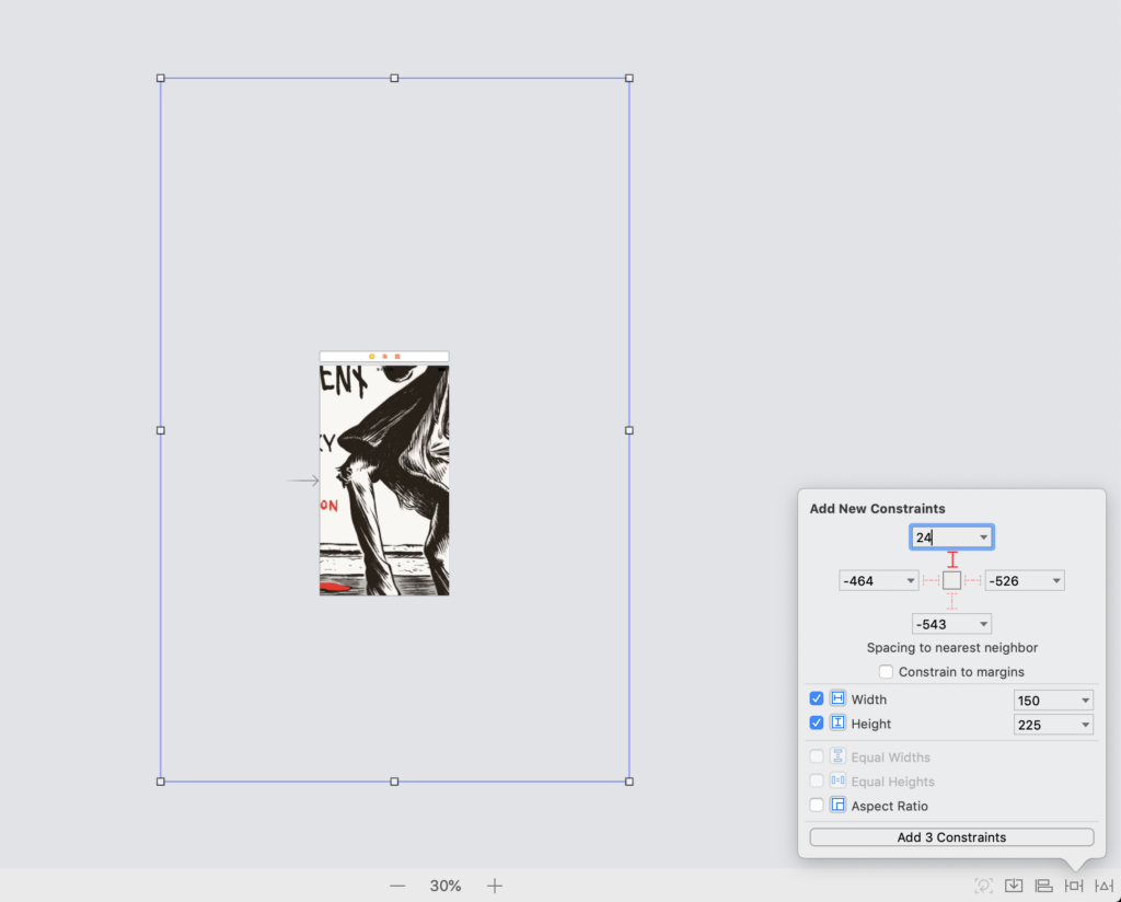 adding constant height and width constraint and pinning the edges of a view