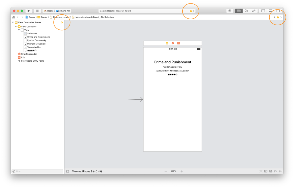auto layout warnings in xcode