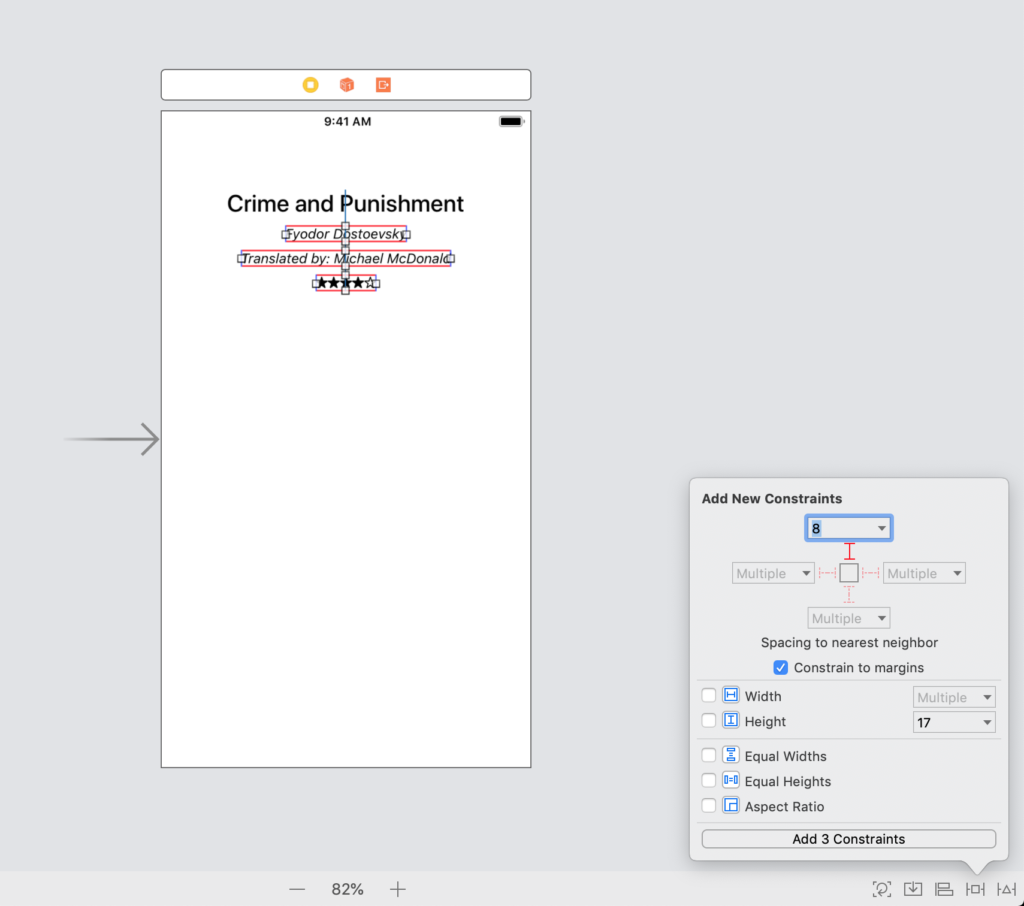 the interface builder add new constraints menu in an xcode storyboard