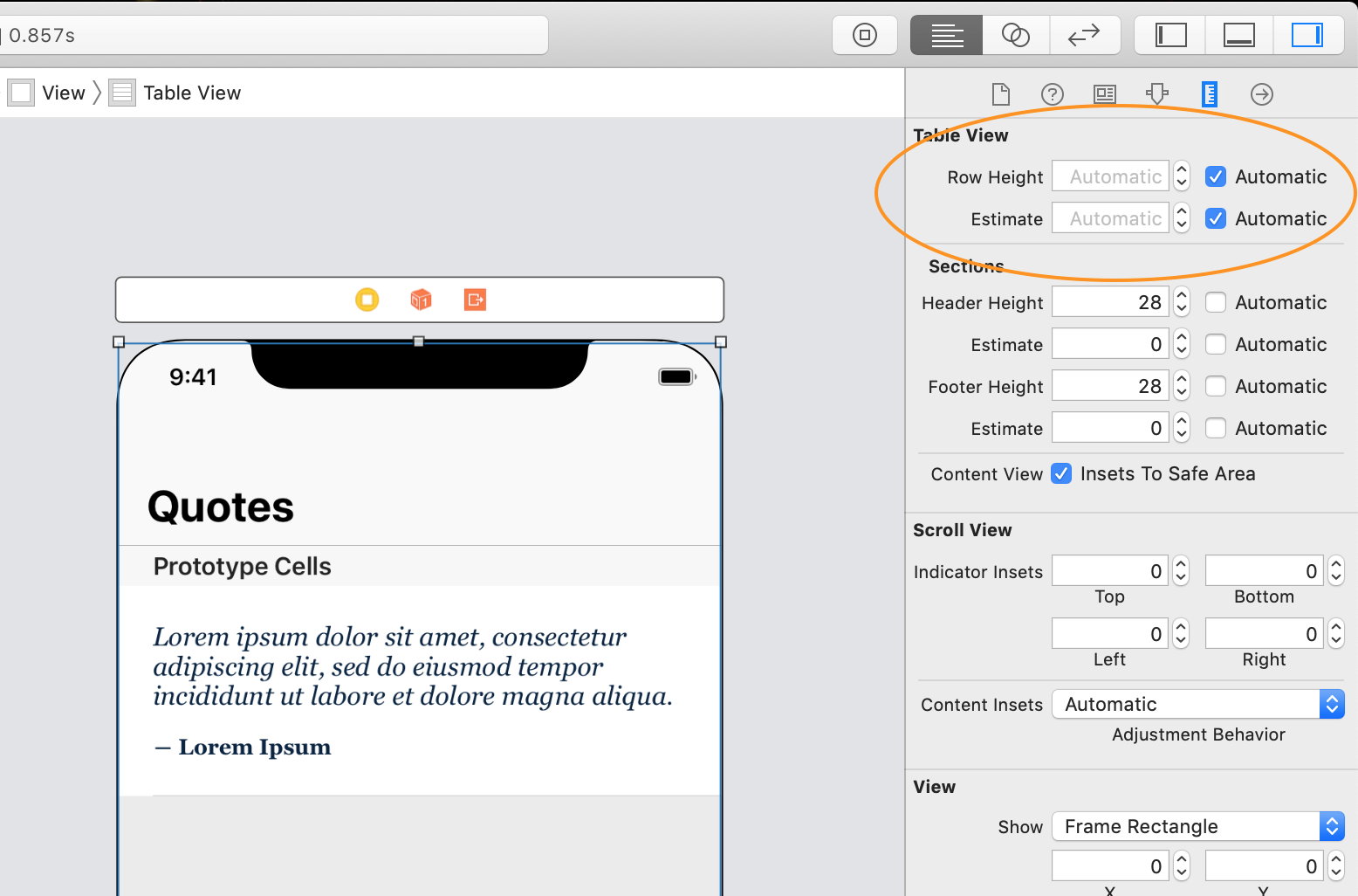 setting the automatic row height and estimate for a uitableview in interface builder