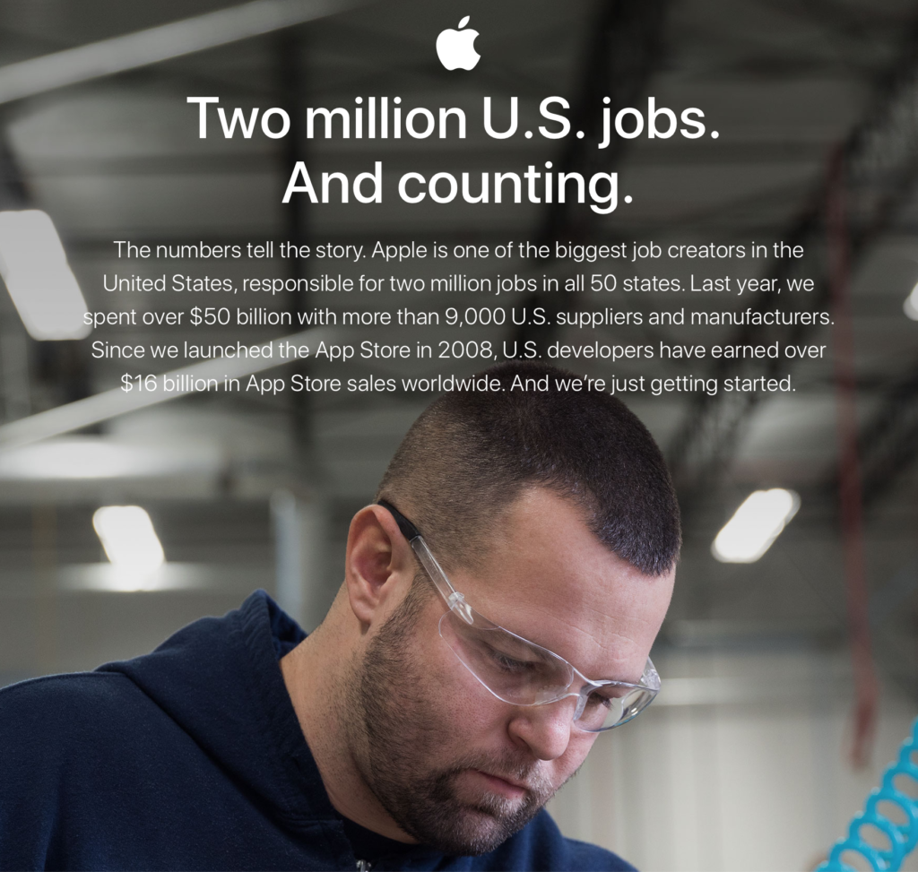 Apple’s website talking about jobs