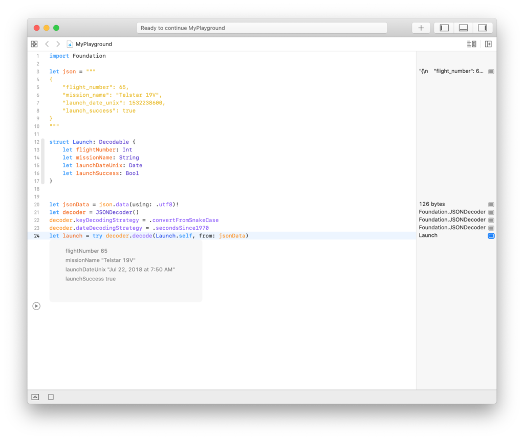 using an xcode playground to test JSON decoding in Swift