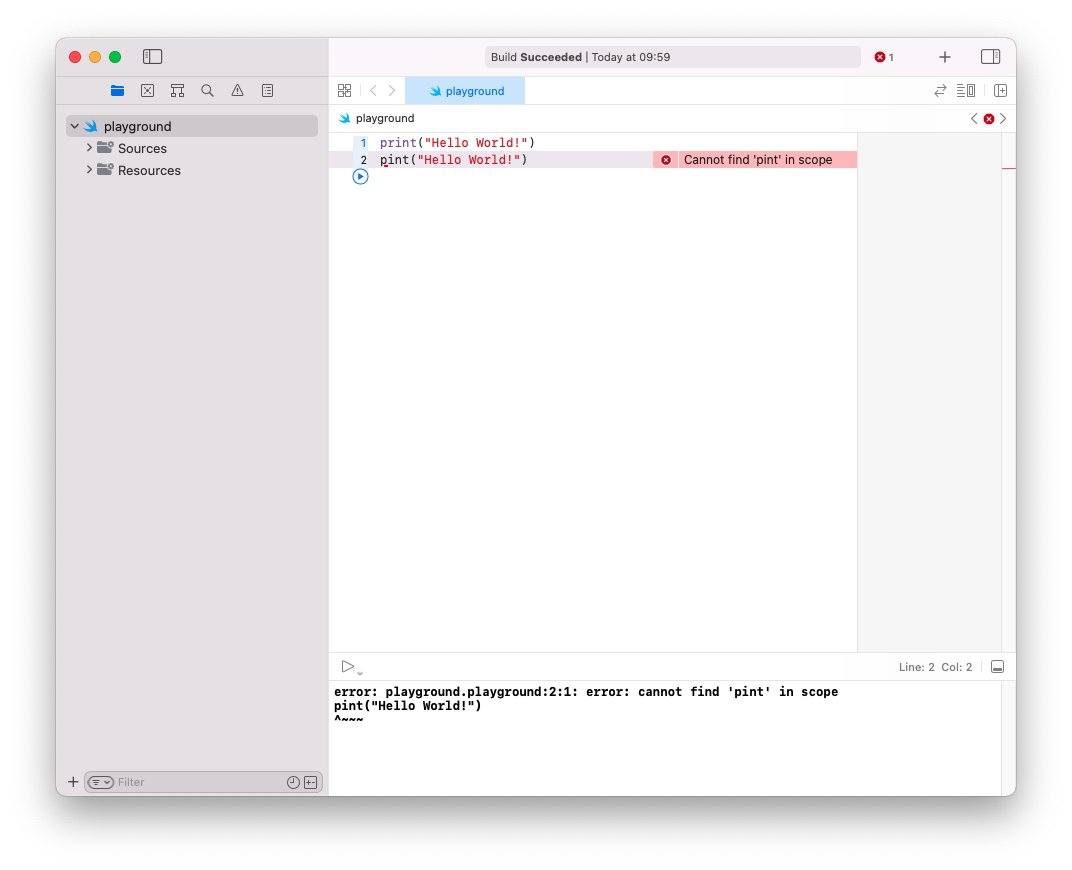 An error in a Swift program inside an Xcode playground