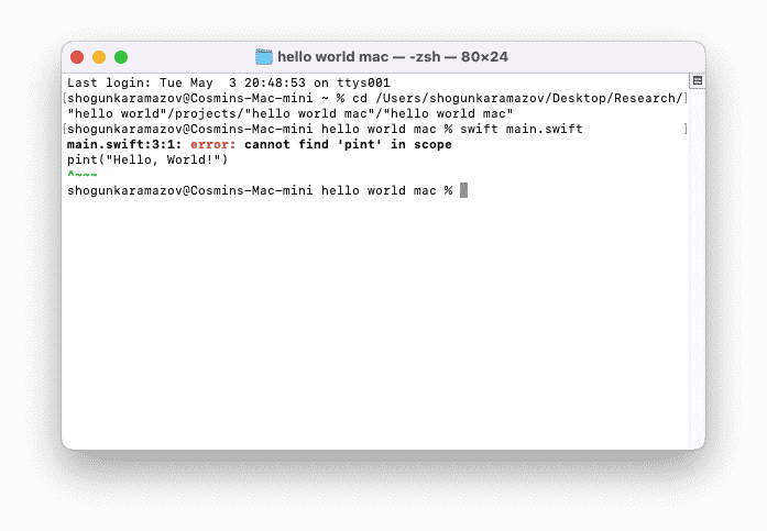 A syntax error when running a Swift command line app