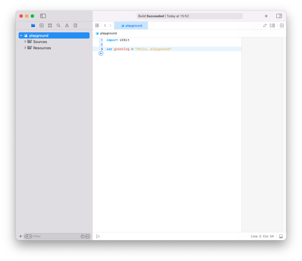 An Xcode playground with the standard template code