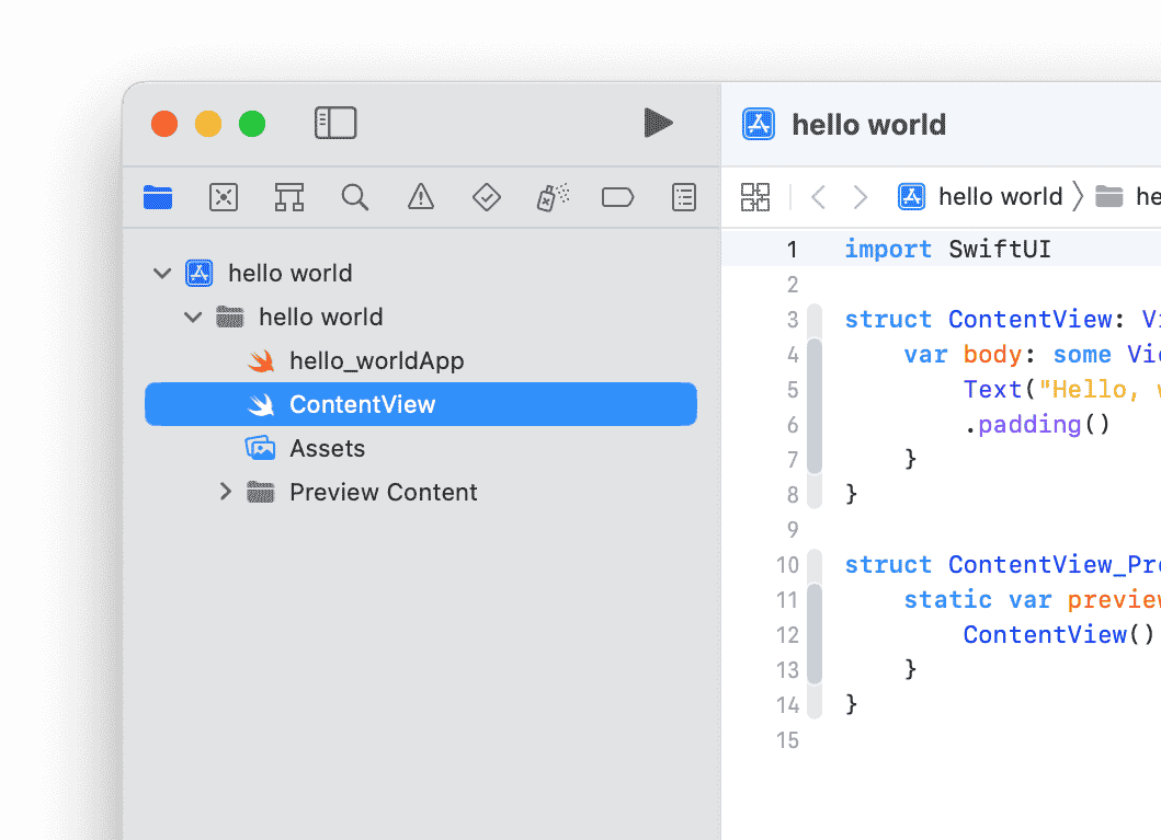 The project navigator in Xcode
