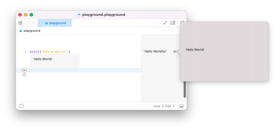 The sidebar showing the intermediate results of an Xcode playground