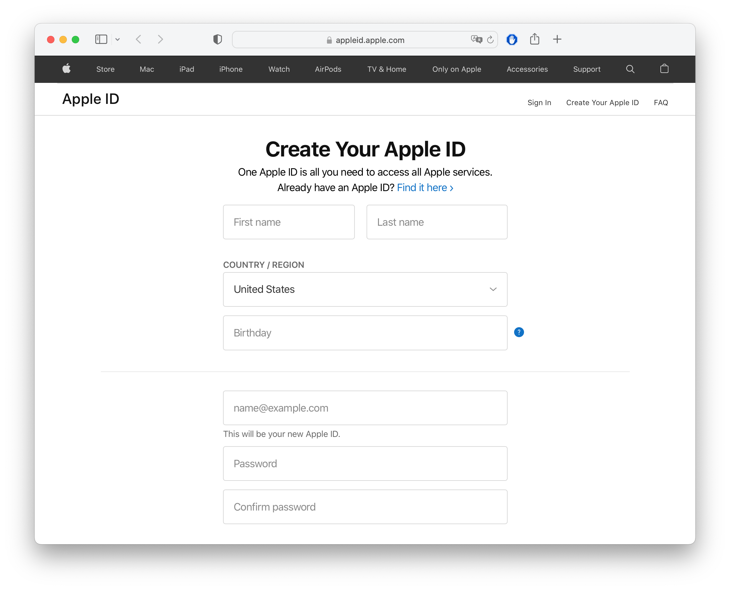 Creating a new Apple ID