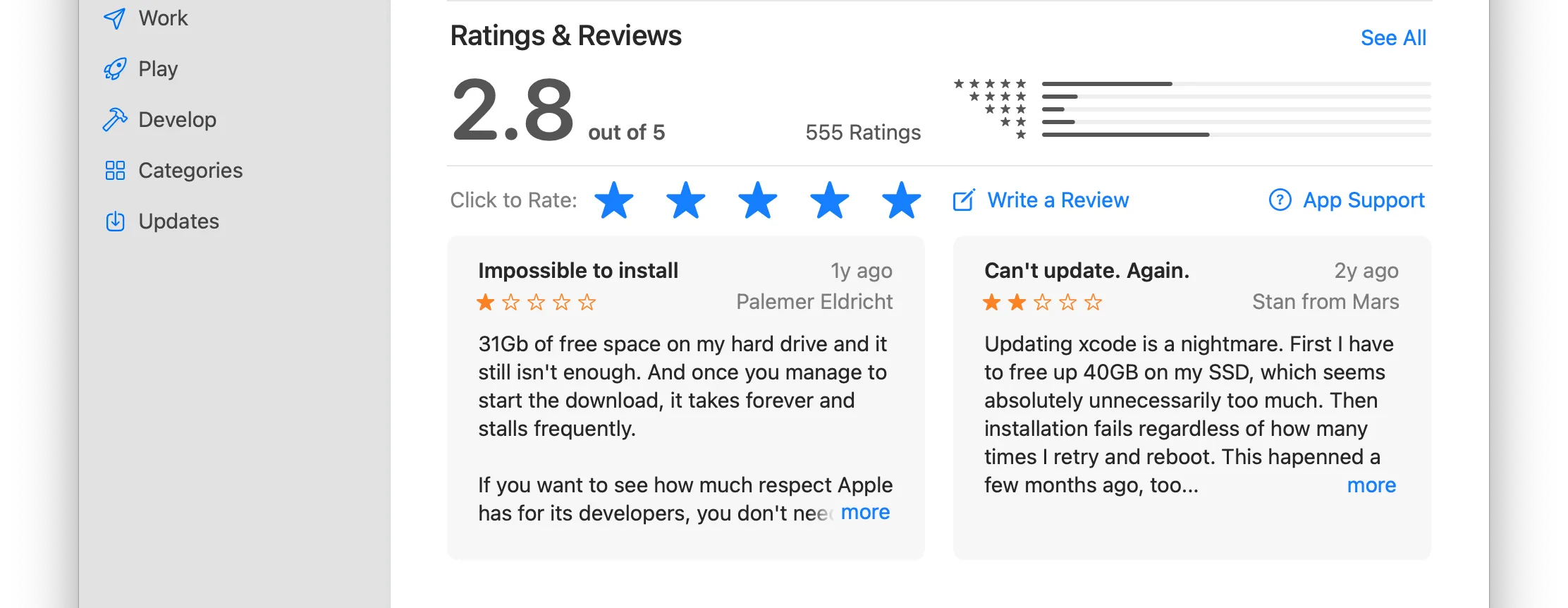 Bad Xcode reviews because of its size