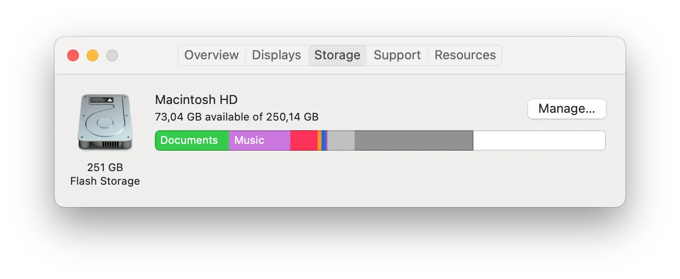 Storage available on Macintosh HD